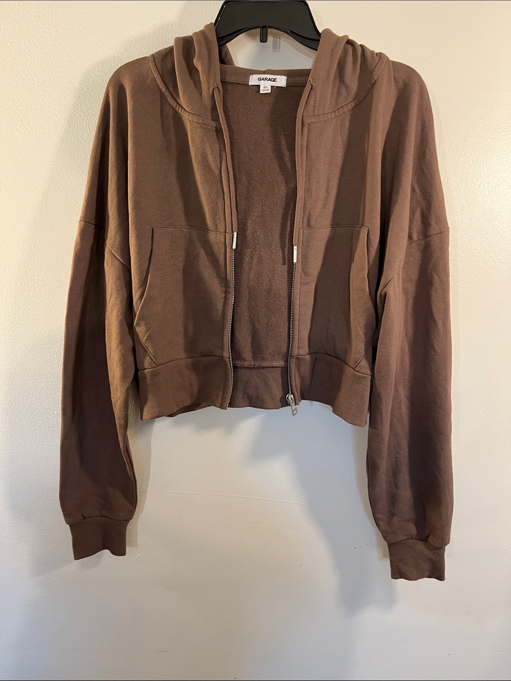 Garage Cropped Zip Hoodie Jacket - Brown